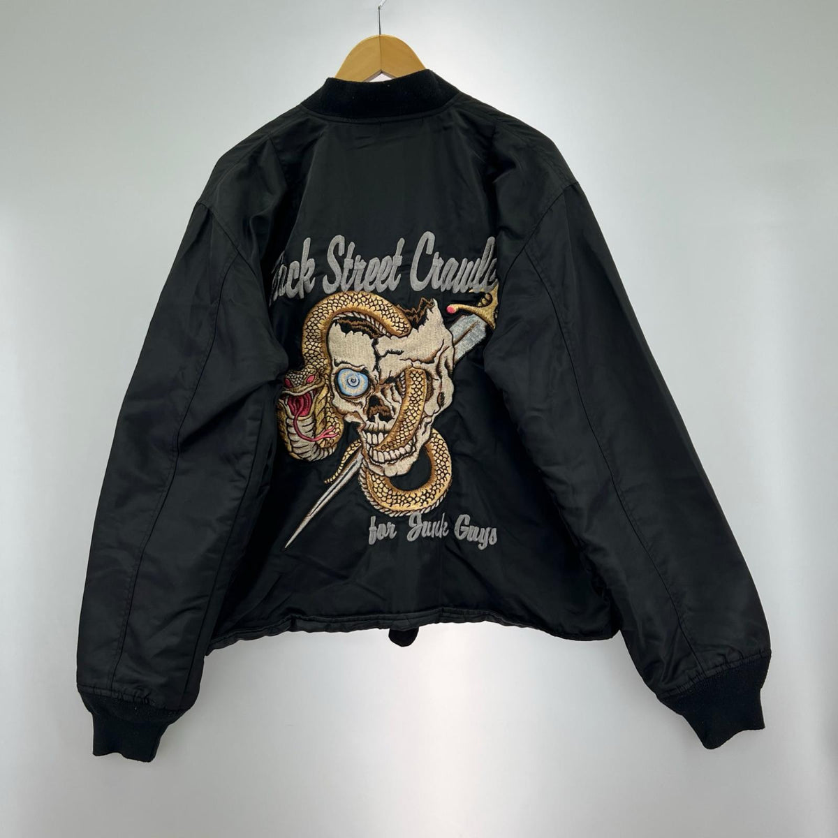 ジャケット Back Street Crawler 骸骨×ｺﾌﾞﾗ刺繍 ﾎﾞﾝﾊﾞｰｼﾞｬｹｯﾄ L ﾌﾞﾗｯｸ L ブラック