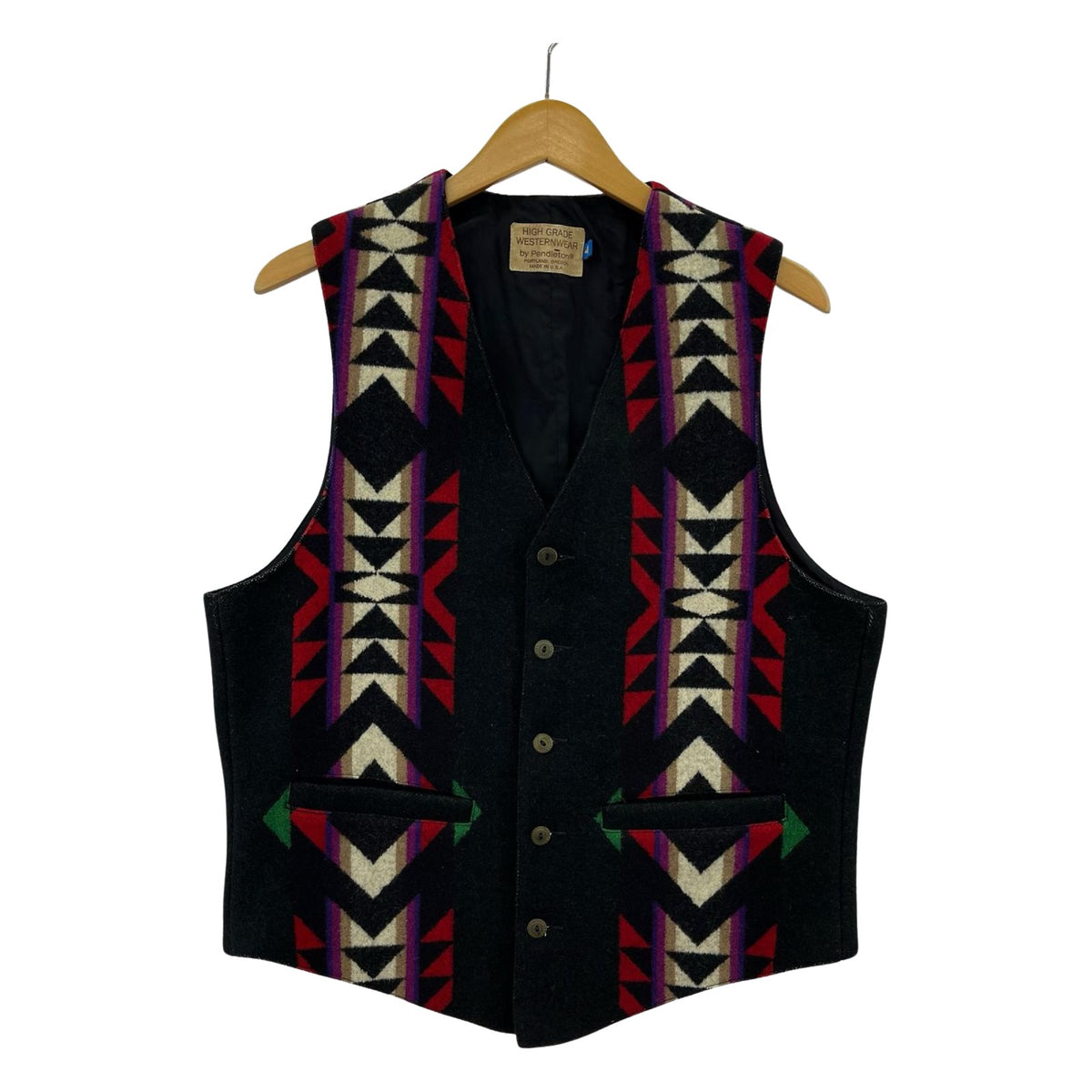 長袖シャツ PENDLETON 80s~ USA製 ﾈｲﾃｨﾌﾞﾃﾞｻﾞｲﾝ ｳｰﾙﾍﾞｽﾄ 40 ブラック