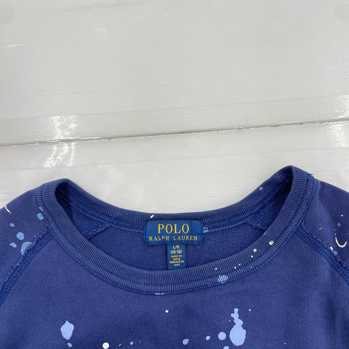 スウェット ﾍﾟｲﾝﾄ加工 ﾗｸﾞﾗﾝ 紺 L