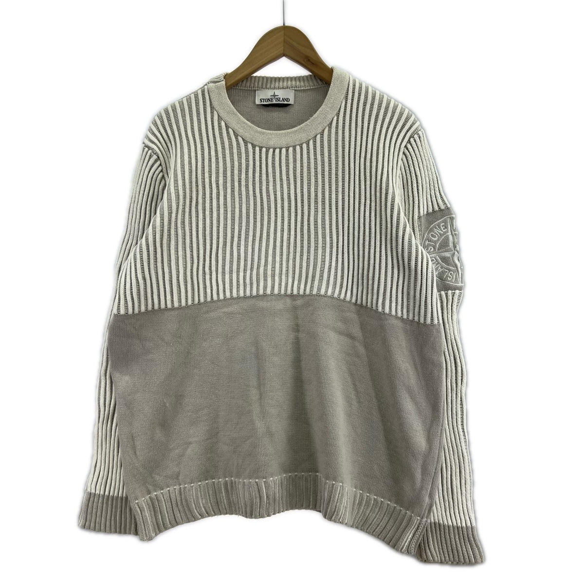 ニット STONE ISLAND ｺｯﾄﾝﾆｯﾄ L ｱｲﾎﾞﾘｰ L