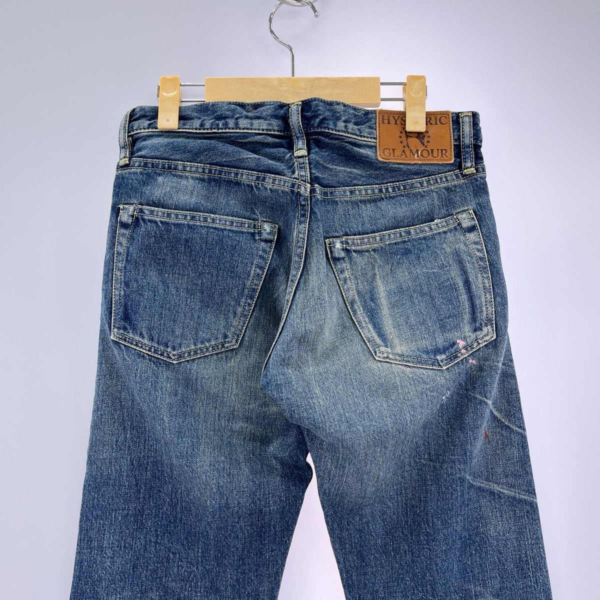 デニムパンツ ｽﾀｯｽﾞ ｽﾘﾑ 赤耳 ﾊﾟｯﾁﾜｰｸ W29 28 ブルー