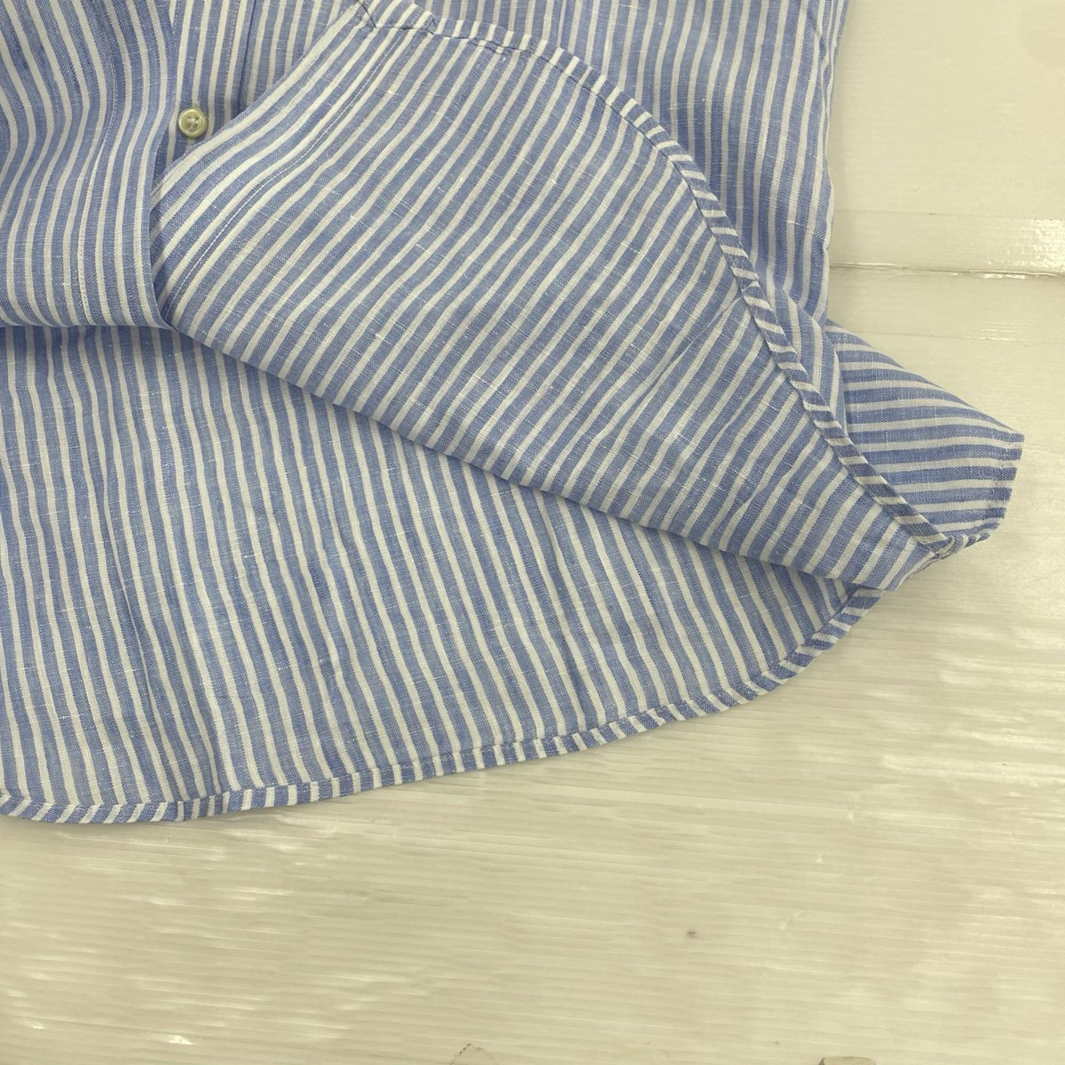 長袖シャツ ﾘﾈﾝ ｽﾄﾗｲﾌﾟｼｬﾂ 青 M
