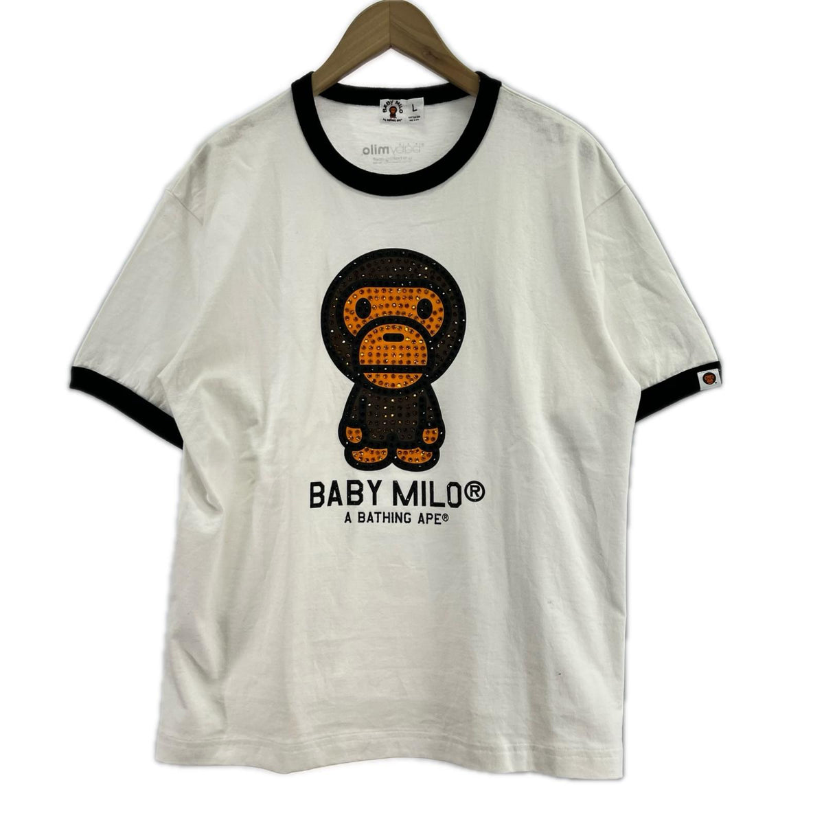 半袖Ｔシャツ A BATHING APE BABY MILO ﾗｲﾝｽﾄｰﾝ ﾘﾝｶﾞｰTee L 白 L ホワイト