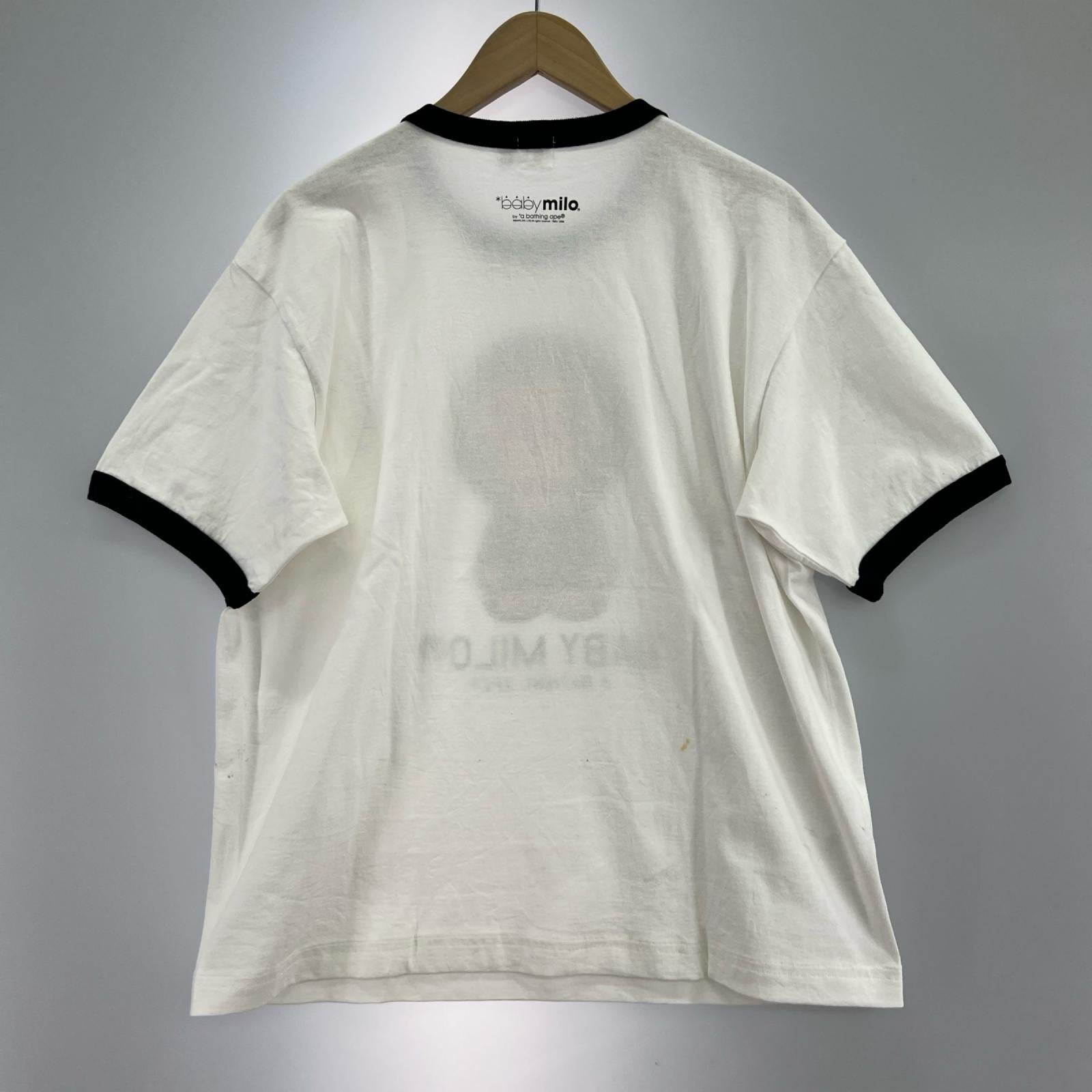 半袖Ｔシャツ A BATHING APE BABY MILO ﾗｲﾝｽﾄｰﾝ ﾘﾝｶﾞｰTee L 白 L ホワイト