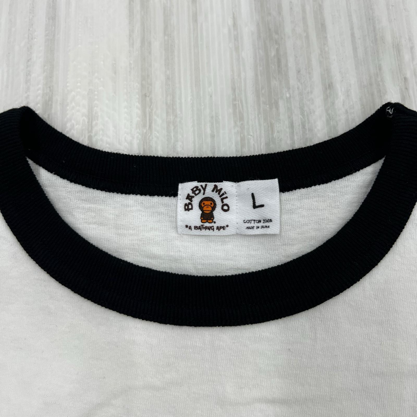 半袖Ｔシャツ A BATHING APE BABY MILO ﾗｲﾝｽﾄｰﾝ ﾘﾝｶﾞｰTee L 白 L ホワイト