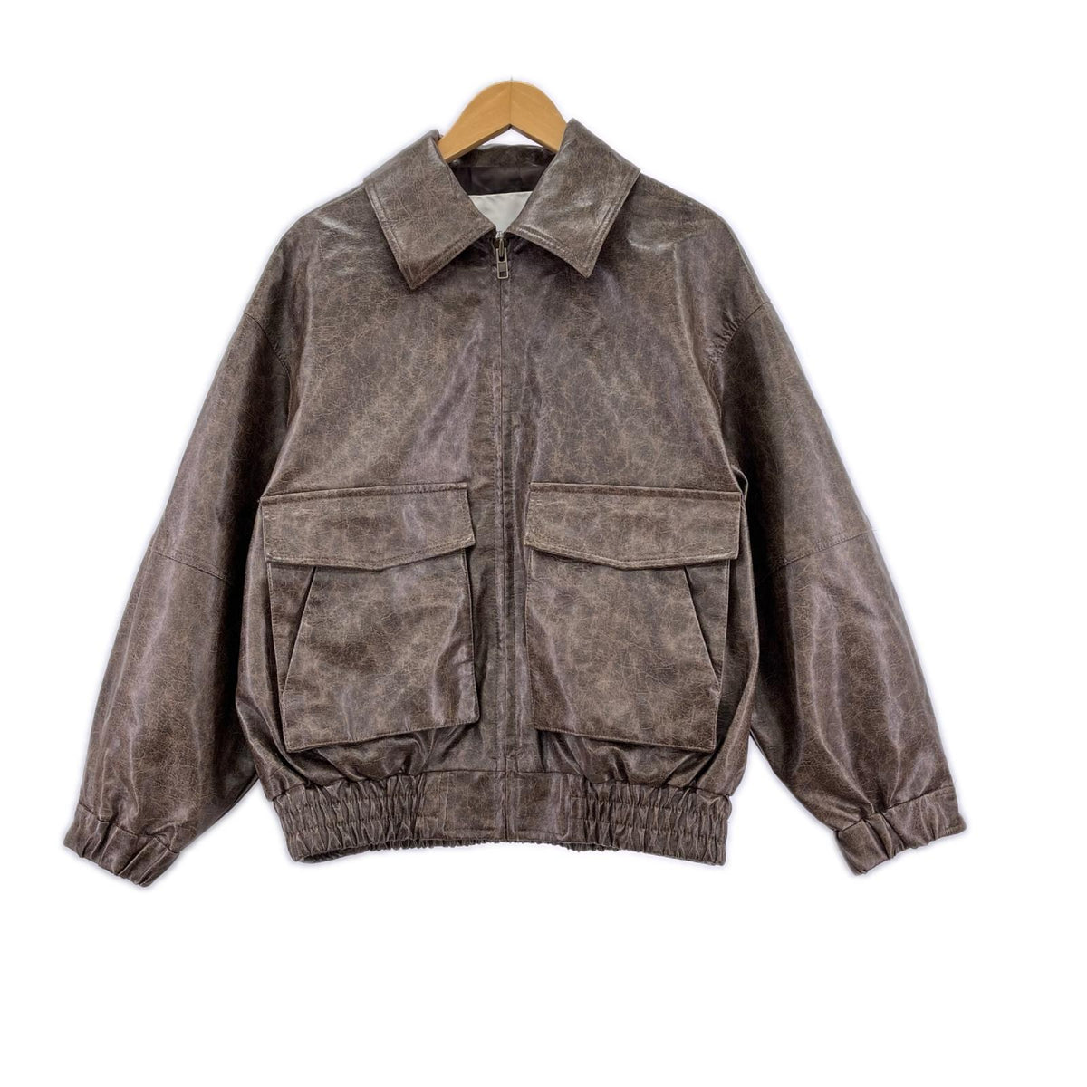 ジャケット FAUX LEATHER ZIP UP ﾌﾞﾗｳﾝ　F ブラウン