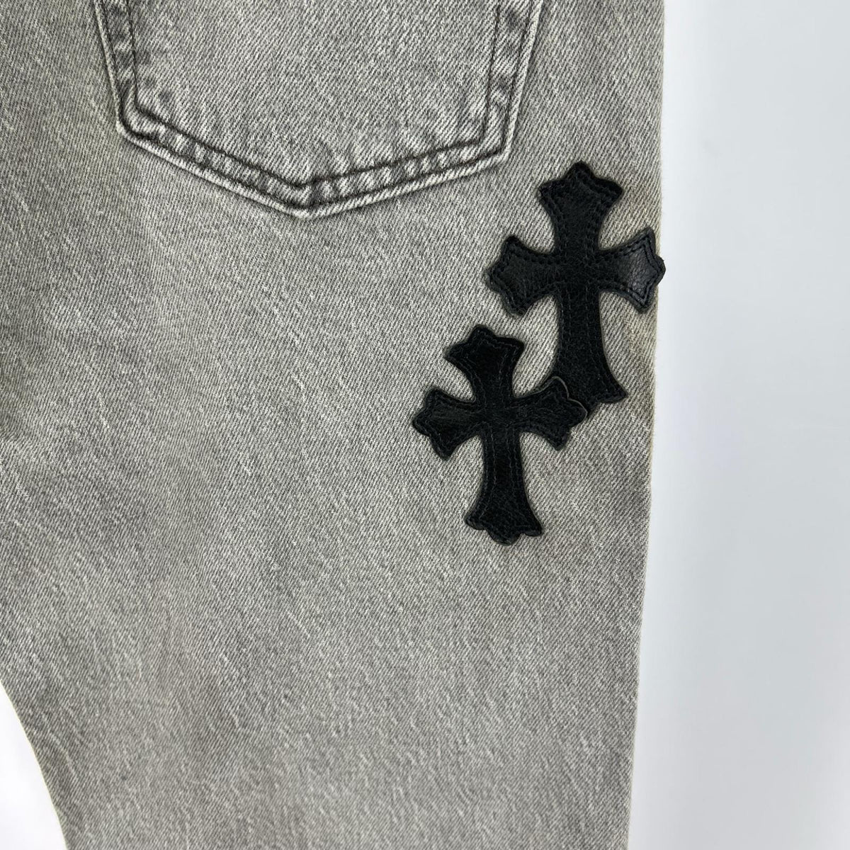 デニムパンツ ADVANCE ｶｽﾀﾑ ｸﾛｽﾊﾟｯﾁ グレー
