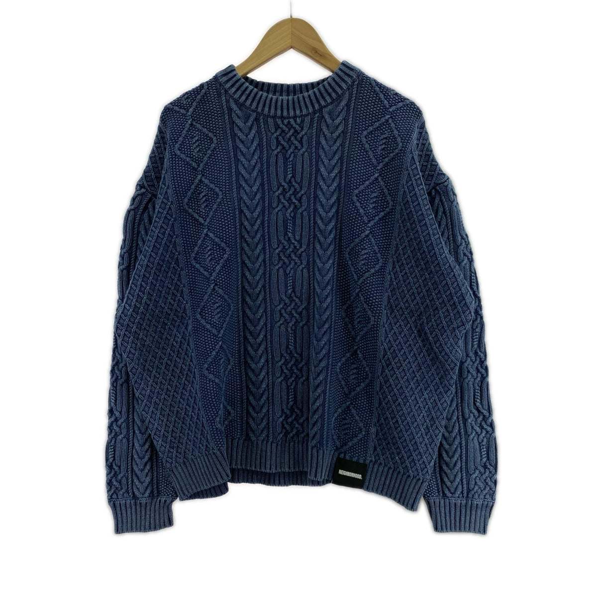 ニット WASHED CREWNECK CABLE SWEATER 24213NH-KNM01 インディゴ L ブルー