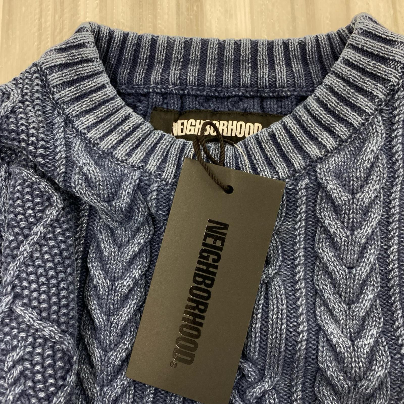 ニット WASHED CREWNECK CABLE SWEATER 24213NH-KNM01 インディゴ L ブルー