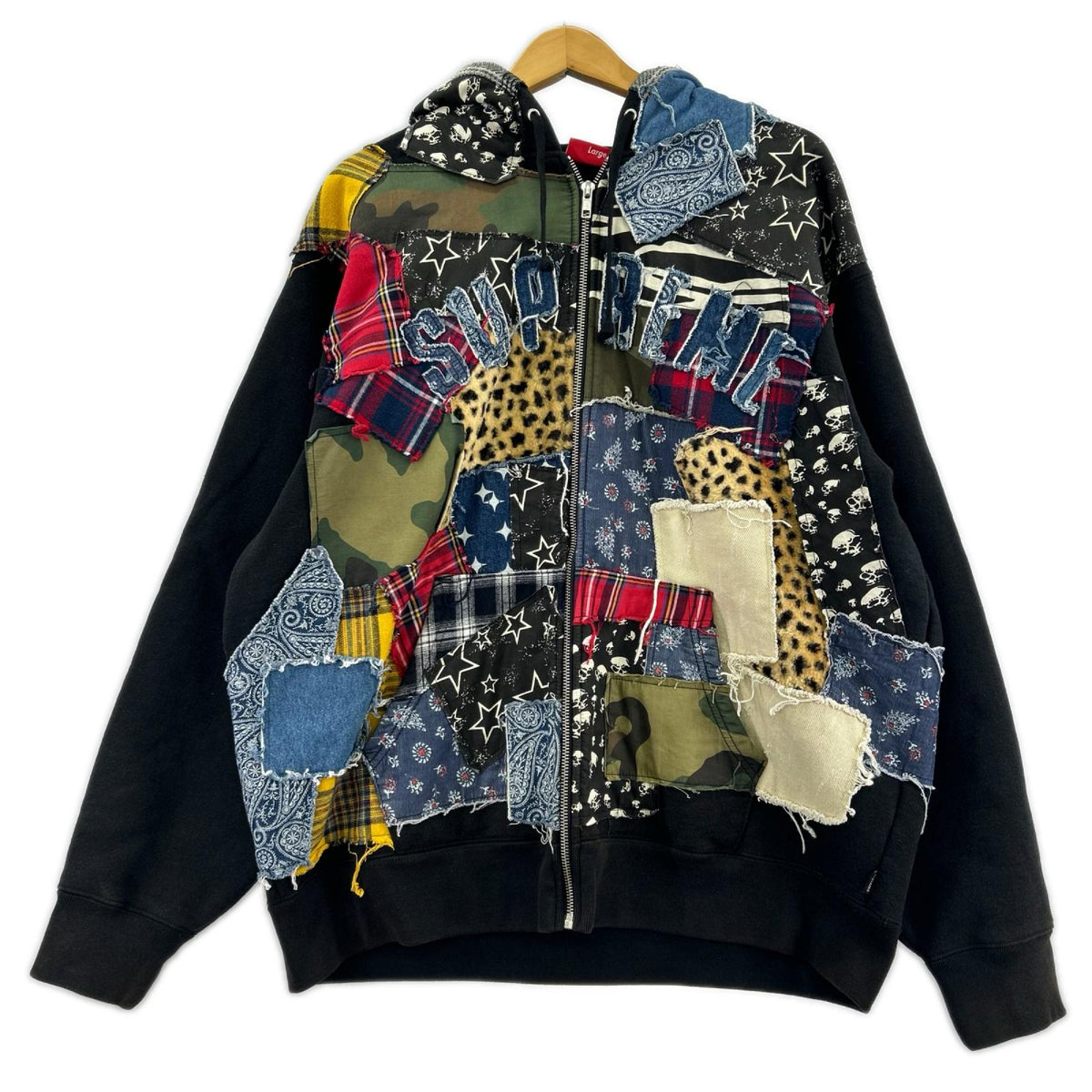 パーカー Patchwork Zip Up Hooded Sweatshirt/ﾌﾞﾗｯｸ L ブラック