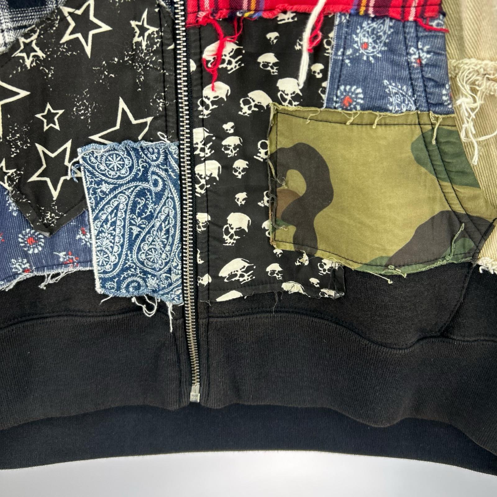 パーカー Patchwork Zip Up Hooded Sweatshirt/ﾌﾞﾗｯｸ L ブラック
