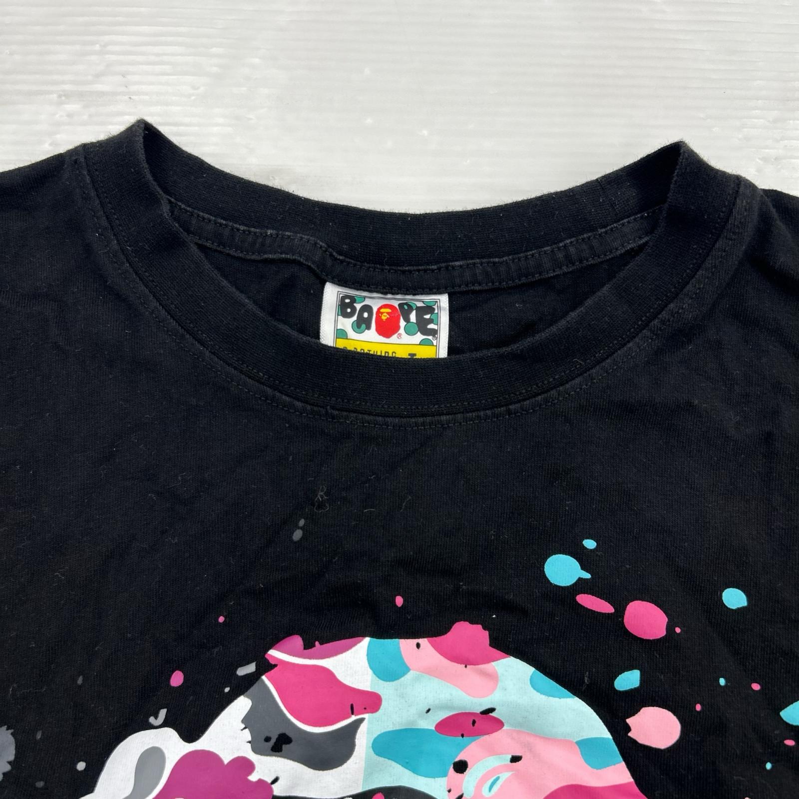 半袖Ｔシャツ 短丈 ﾍﾟｲﾝﾄ柄 BLK L L ブラック