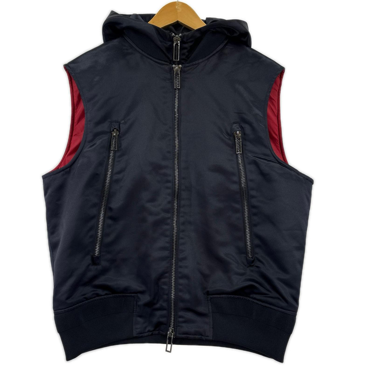 ブルゾン EMPORIO ARMANI ﾌｰﾄﾞ付属 ﾀﾞﾌﾞﾙｼﾞｯﾌﾟﾍﾞｽﾄ 48 ﾈｲﾋﾞｰ×ﾚｯﾄﾞ 48