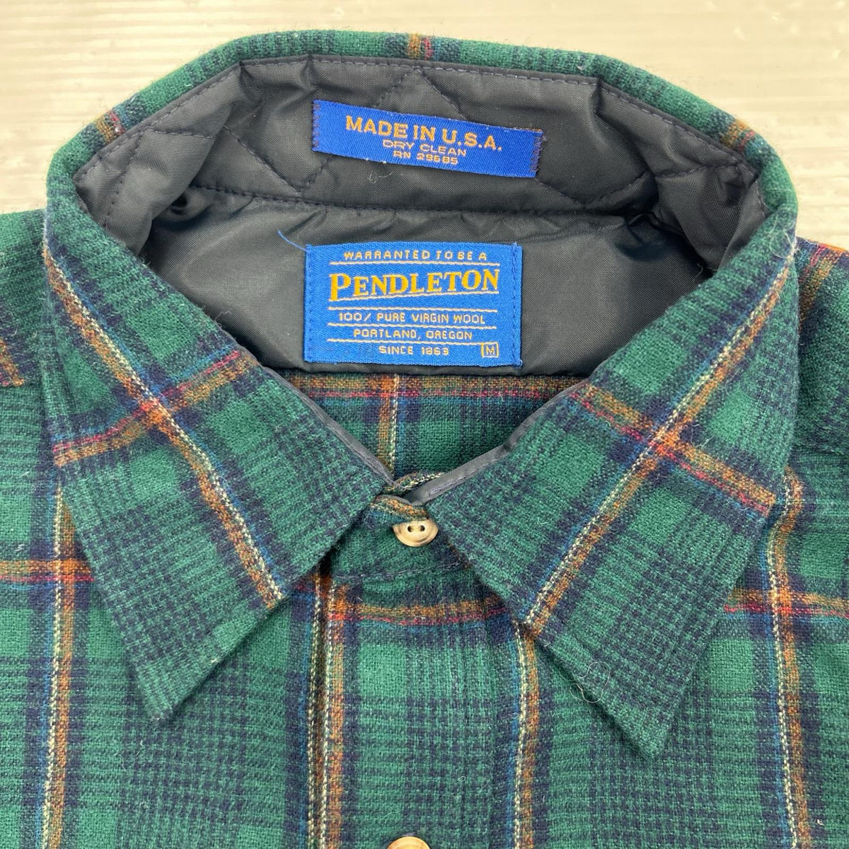 長袖シャツ PENDLETON USA製 ﾁｪｯｸｳｰﾙｼｬﾂ 緑 (M) M グリーン