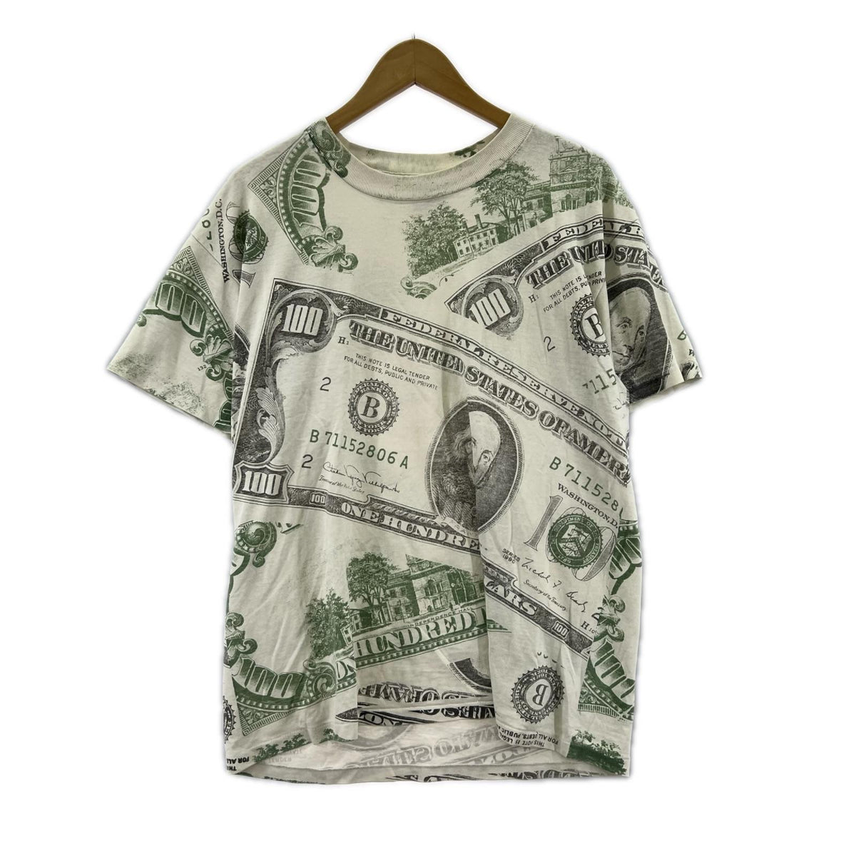 半袖Ｔシャツ USA製 100ﾄﾞﾙ総柄 Tee L