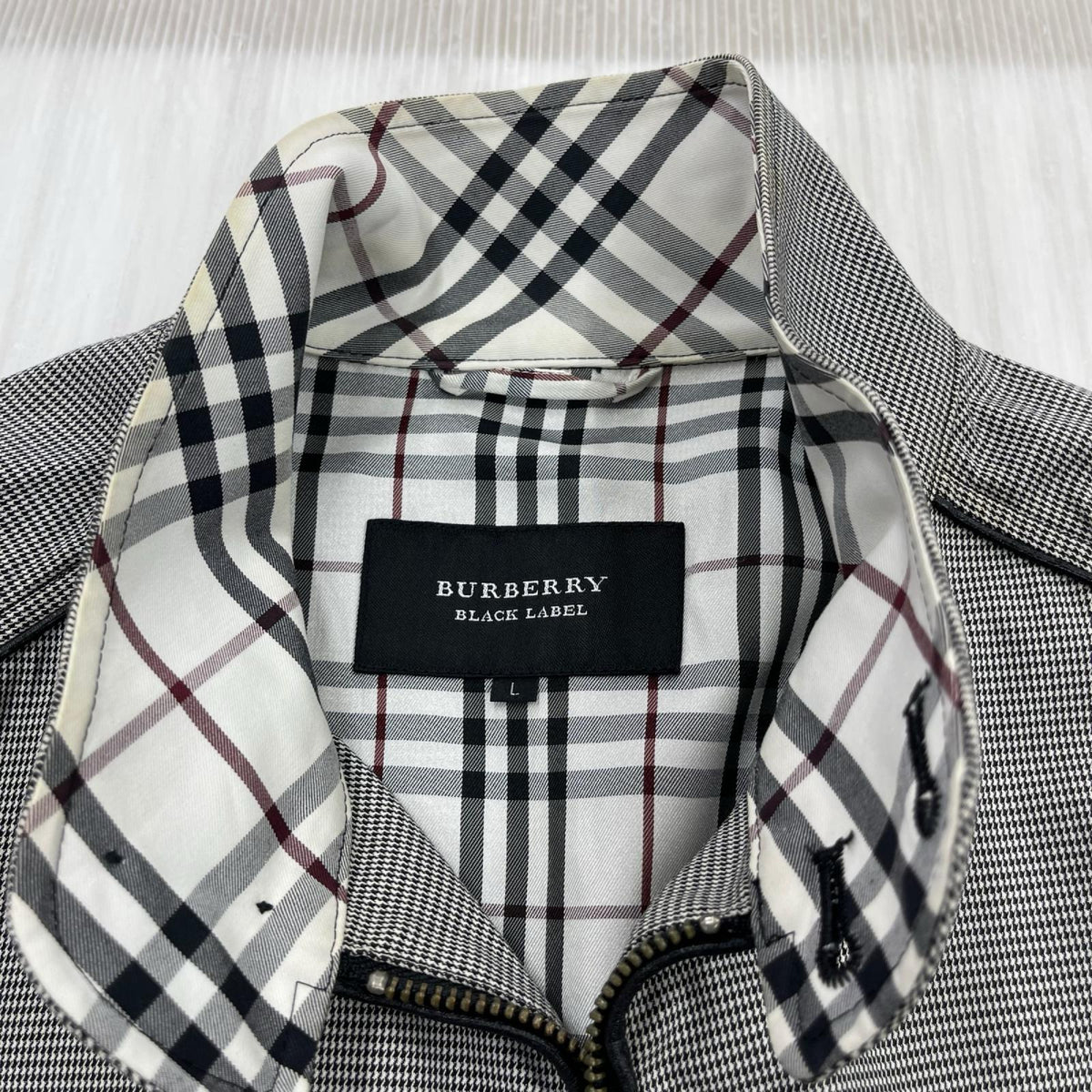 ジャケット BURBERRY BLACK LABEL 千鳥柄 ｽｲﾝｸﾞﾄｯﾌﾟｼﾞｬｹｯﾄ BMP92-611-05 ｸﾞﾚｰ (L) L ブラック
