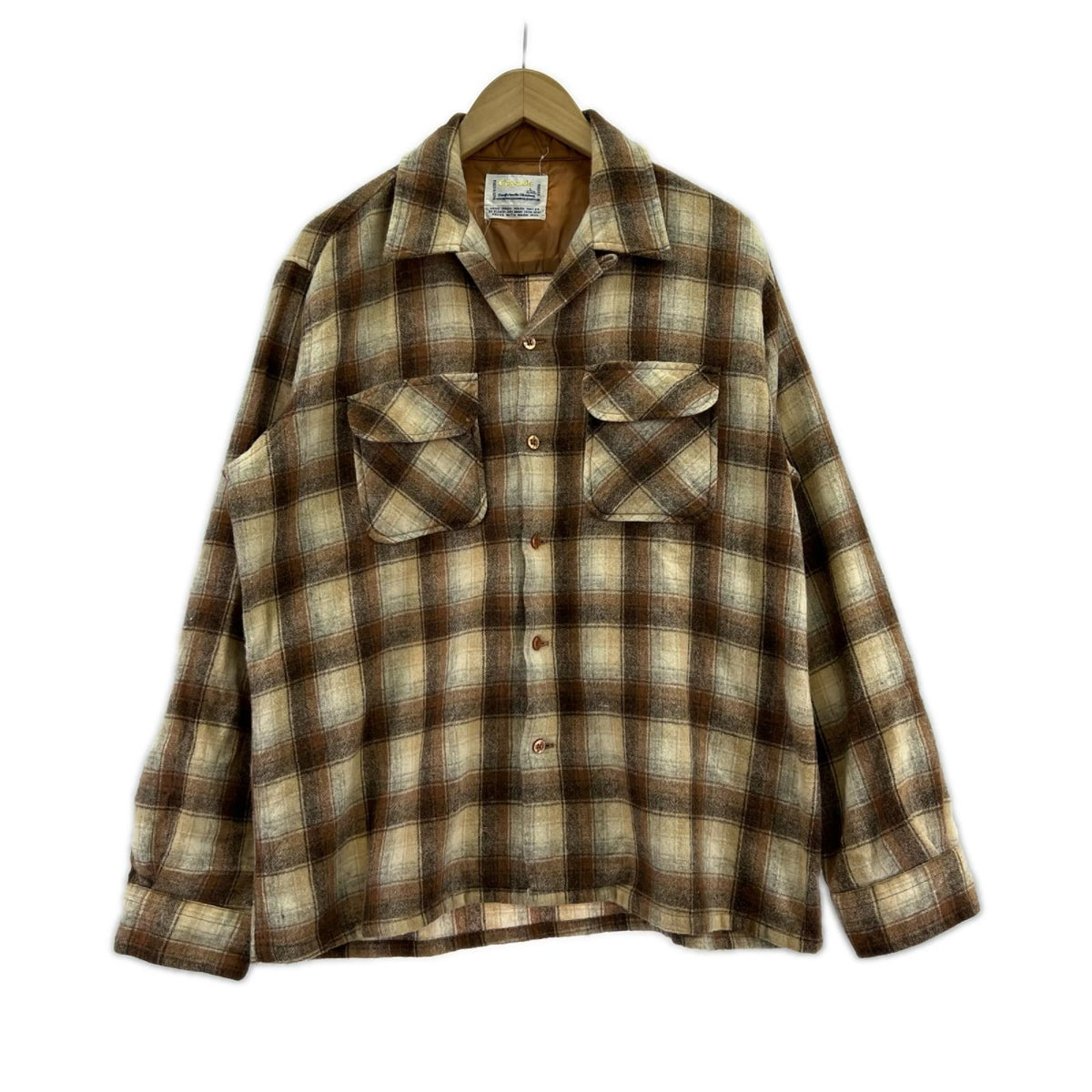 長袖シャツ cascade ｳｰﾙﾁｪｯｸｼｬﾂ L ブラウン