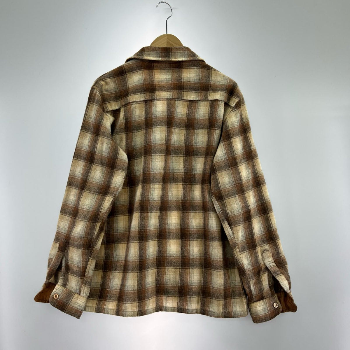 長袖シャツ cascade ｳｰﾙﾁｪｯｸｼｬﾂ L ブラウン