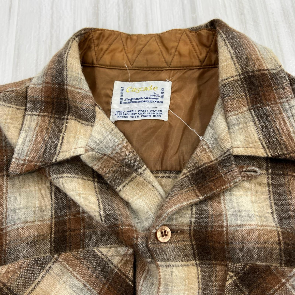 長袖シャツ cascade ｳｰﾙﾁｪｯｸｼｬﾂ L ブラウン