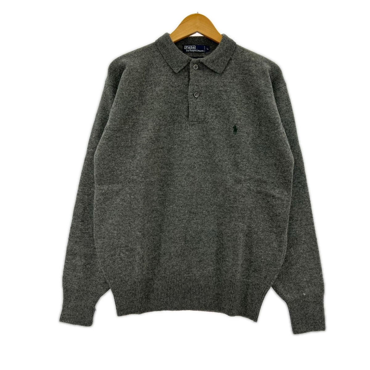 ニット ﾗﾑｳｰﾙ ﾎﾟﾛﾆｯﾄ ｸﾞﾚｰ L グレー