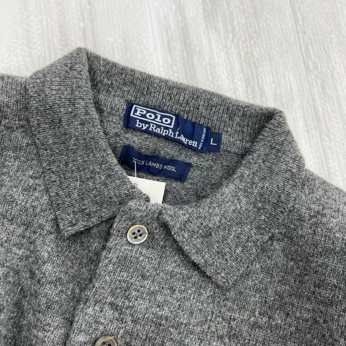 ニット ﾗﾑｳｰﾙ ﾎﾟﾛﾆｯﾄ ｸﾞﾚｰ L グレー