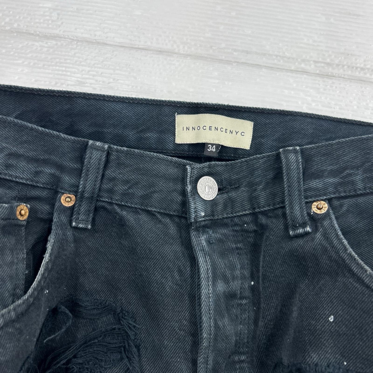 デニムパンツ INNOCENCENYC ﾀﾞﾒｰｼﾞﾃﾞﾆﾑｼｮｰﾂ 黒 34 ブラック