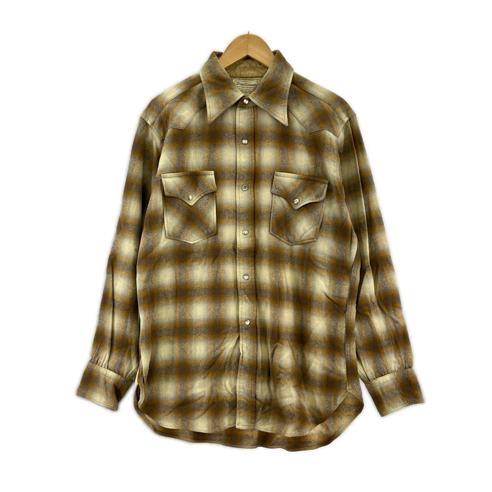 長袖シャツ 70s 80s ｵﾝﾌﾞﾚﾁｪｯｸｳｴｽﾀﾝｼｬﾂ（L) L ブラウン