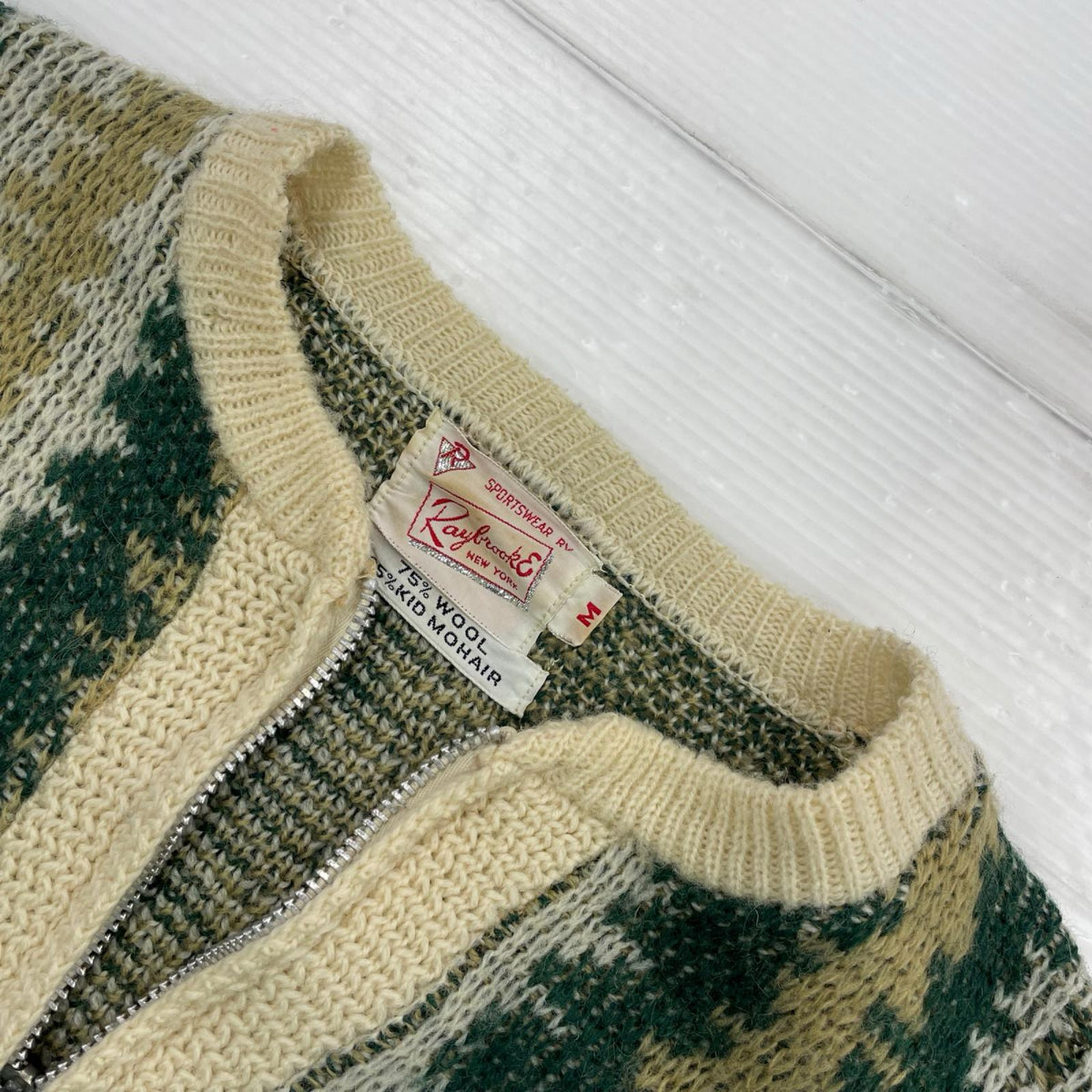 ニット 60s RAY BROOK ウールモヘア ジップ M グリーン