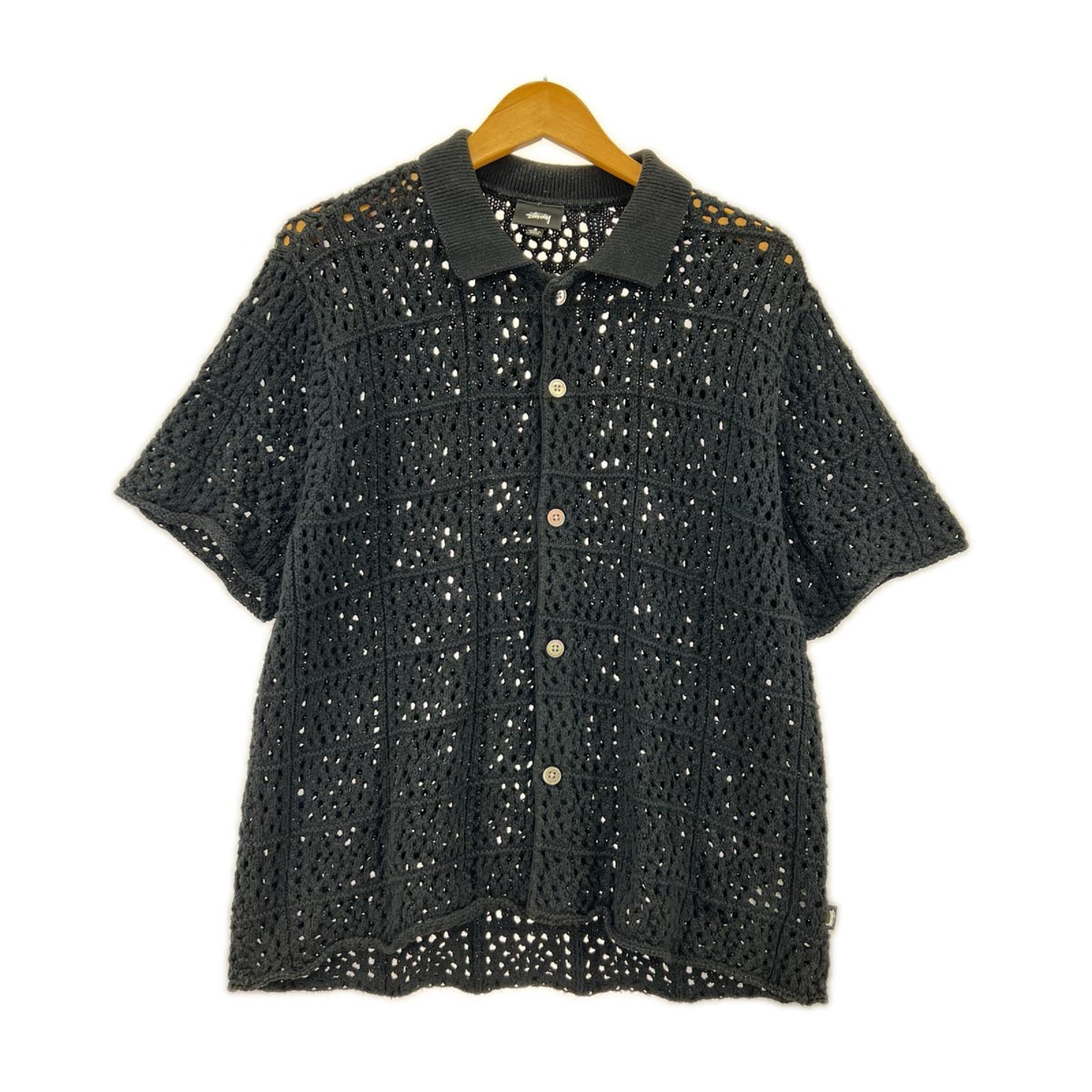 半袖シャツ STUSSY 22SS Crochet Shirt ｸﾛｼｪｼｬﾂ S 黒 S ブラック
