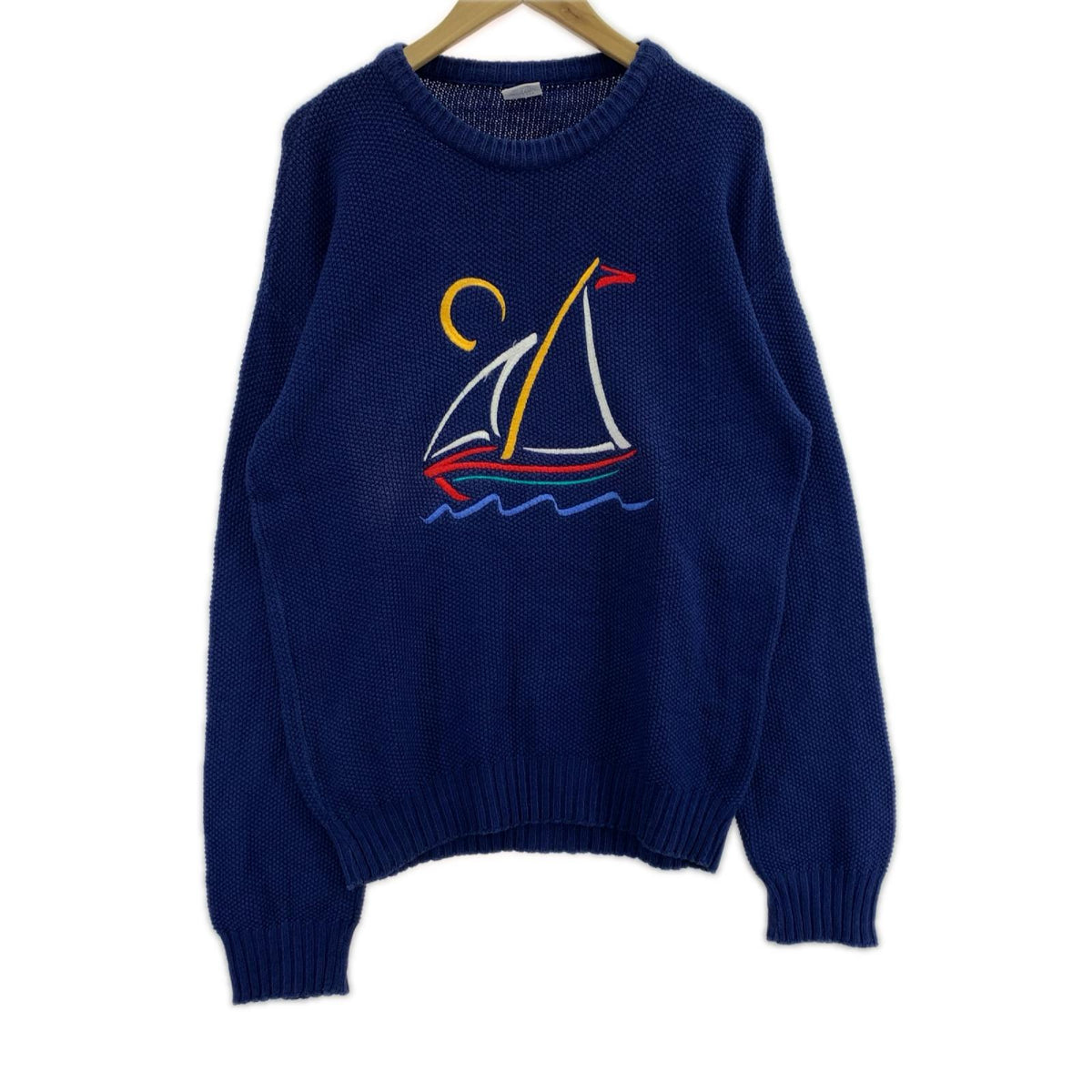 ニット 90s CRAZY SHIRTS HAWAII”Yacht"Cotton Knit S BLU S ブルー