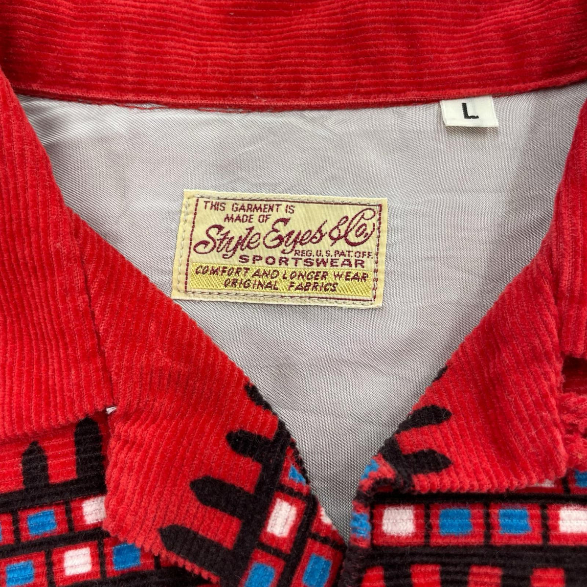 長袖シャツ Style Eyes 50s ﾌﾟﾘﾝﾄｺｰﾃﾞｭﾛｲ ｼｬﾂ L レッド