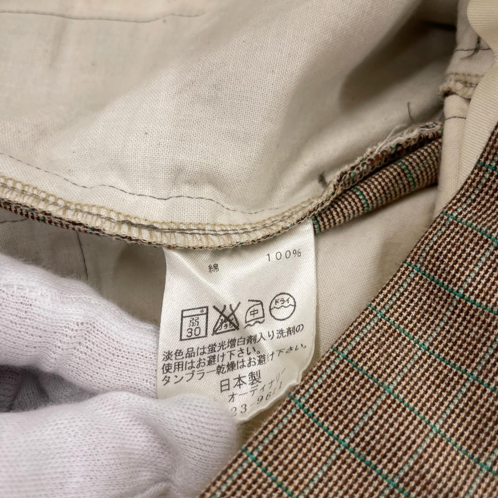 セットアップ ｺｯﾄﾝ 千鳥柄 緑ﾁｪｯｸ 3B ﾊﾟﾝﾂｾｯﾄ 茶 ブラウン