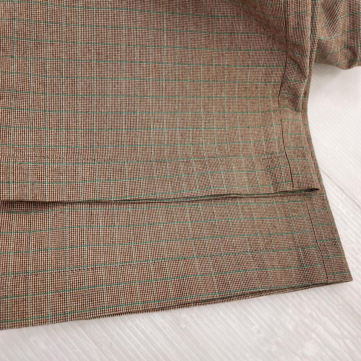 セットアップ ｺｯﾄﾝ 千鳥柄 緑ﾁｪｯｸ 3B ﾊﾟﾝﾂｾｯﾄ 茶 ブラウン