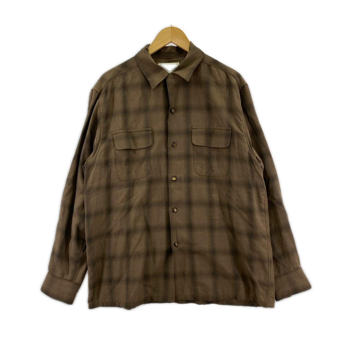 長袖シャツ WACKO MARIA OMBRE CHECK OPEN COLLAR ﾚｰﾖﾝｼｬﾂ Ｍ ﾌﾞﾗｳﾝ M ブラウン
