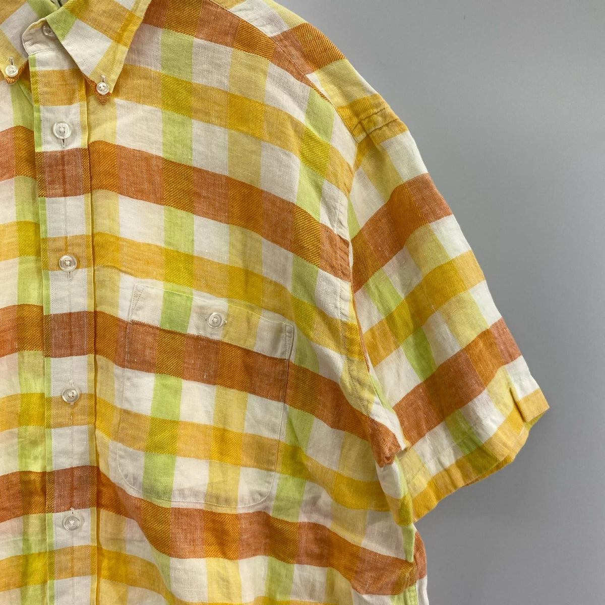 半袖シャツ ORVIS ﾘﾈﾝｼｬﾂ ﾏﾙﾁｶﾗｰ ﾌﾞﾛｯｸﾁｪｯｸ L オレンジ