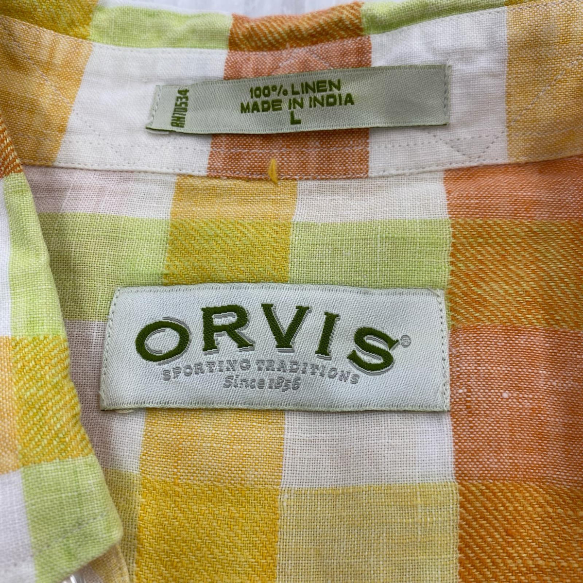 半袖シャツ ORVIS ﾘﾈﾝｼｬﾂ ﾏﾙﾁｶﾗｰ ﾌﾞﾛｯｸﾁｪｯｸ L オレンジ