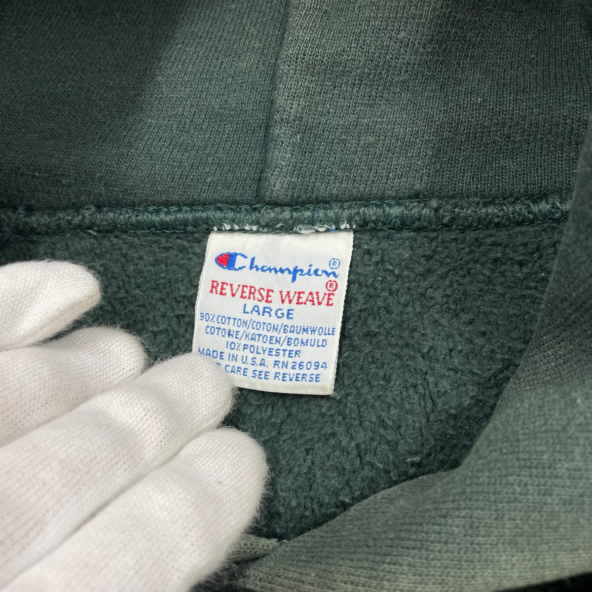 パーカー 90s REVERSE WEAVE HOODIE GREEN L グリーン