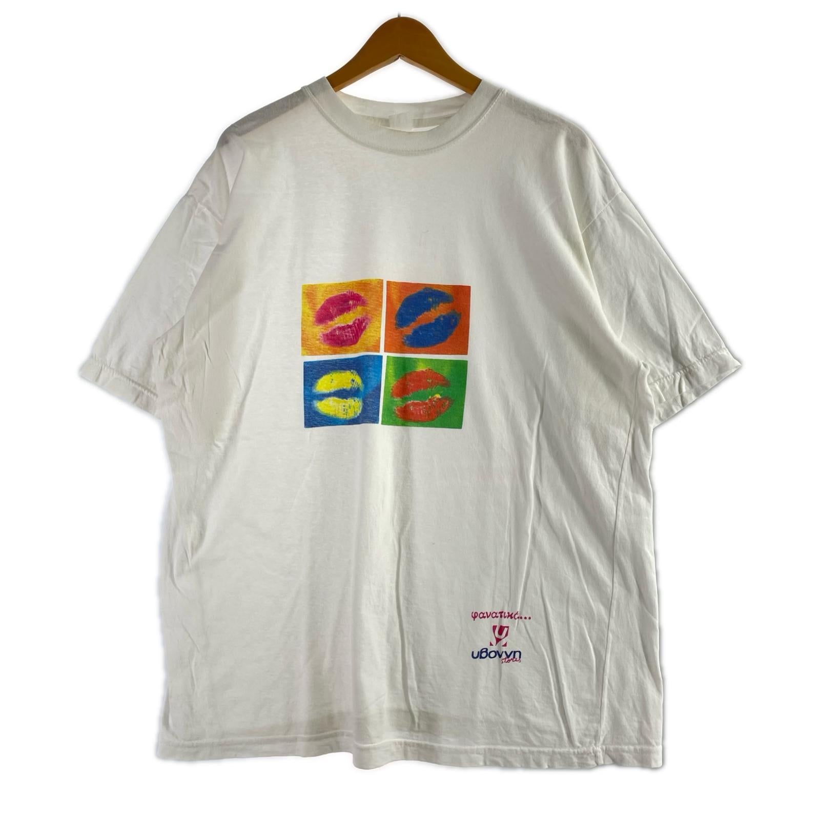 半袖Ｔシャツ 90～00S ﾏﾙﾁｶﾗｰ唇 白 ホワイト