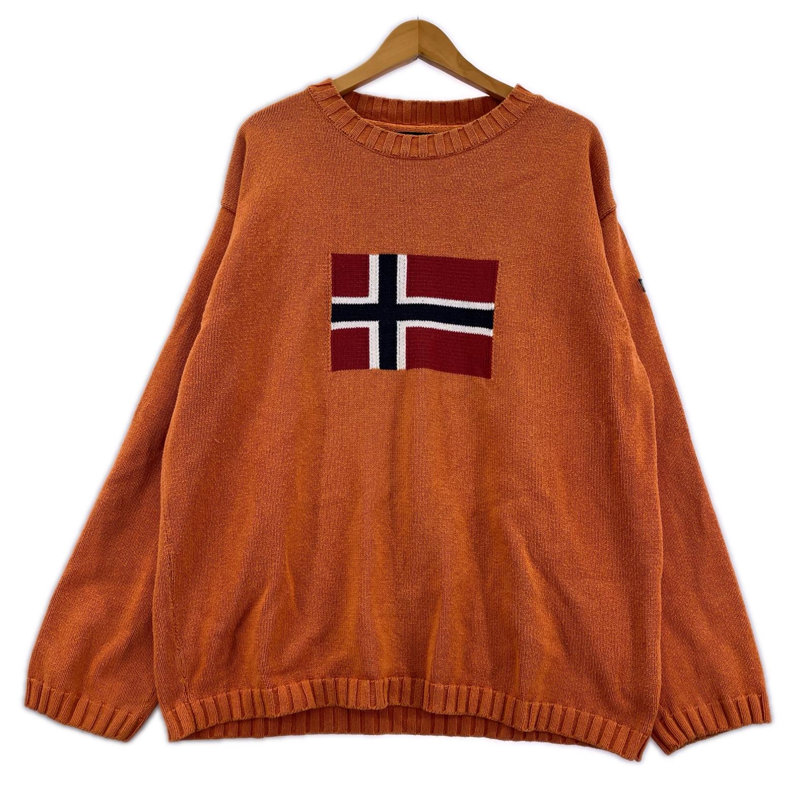 ニット 90S NAPAPIJRI ｽｳｪｰﾃﾞﾝ国旗 ｵﾚﾝｼﾞ(XL) オレンジ