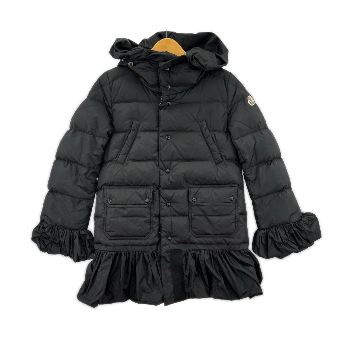 ダウンジャケット MONCLER SERRE フリル付ダウンジャケット 黒 ブラック