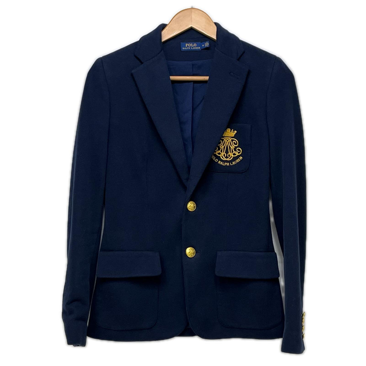 テーラードジャケット POLO RALPH LAUREN ﾛｺﾞｸﾚｽﾄ 金釦 ﾌﾞﾚｻﾞｰ 0 ﾈｲﾋﾞｰ 0