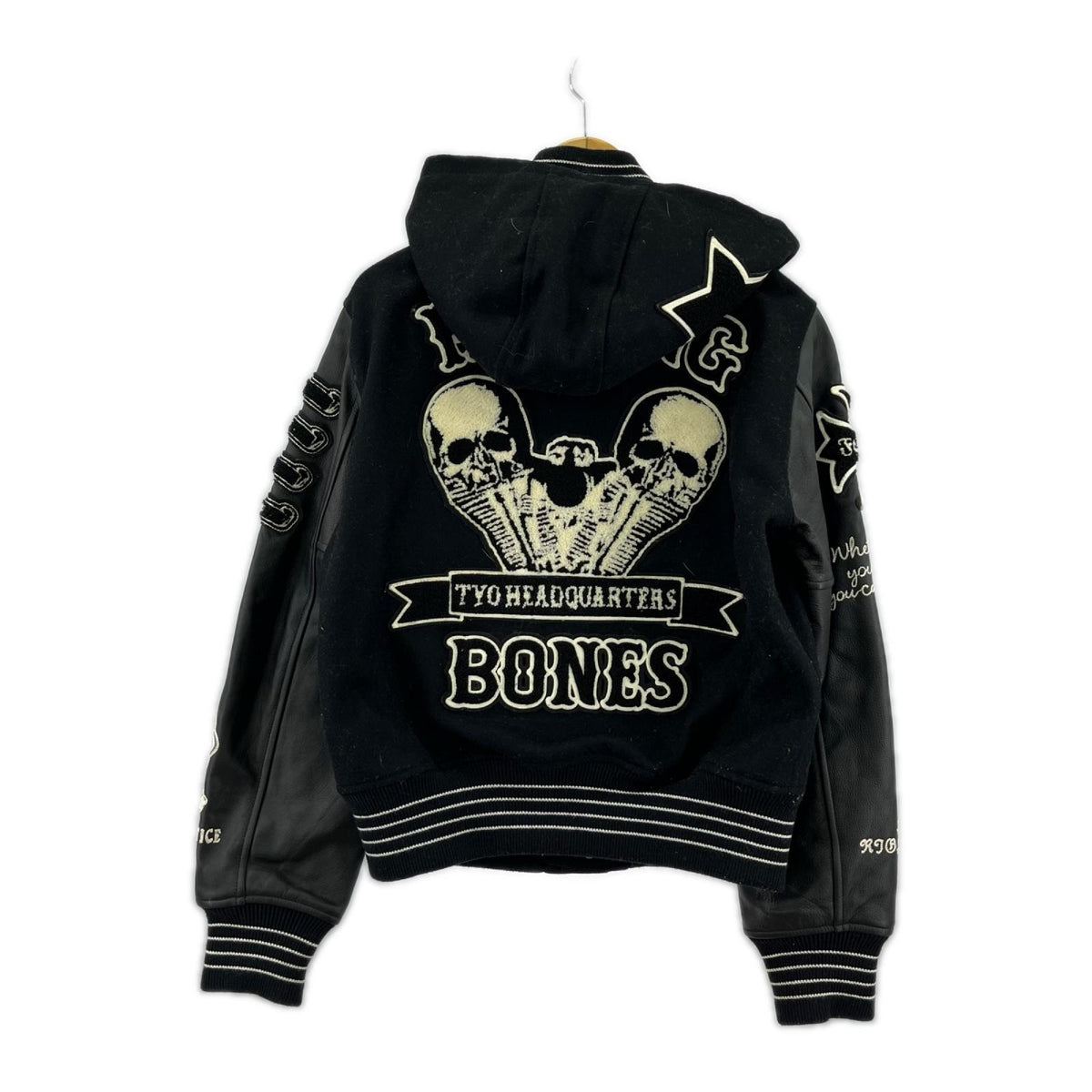 ジャケット Falling Bones 袖ﾚｻﾞｰﾌｰﾄﾞｽﾀｼﾞｬﾝ 38 38 ブラック