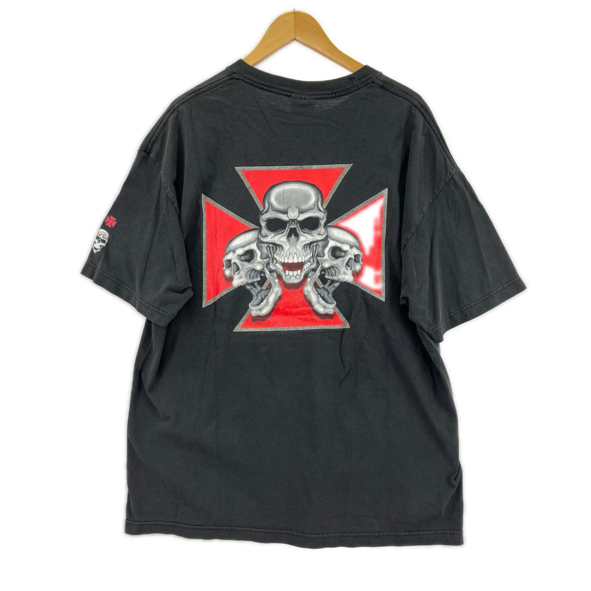 半袖Ｔシャツ 90～00S ｽｶﾙ×ｱｲｱﾝｸﾛｽ 両面ﾌﾟﾘﾝﾄ 黒 (XL) ブラック