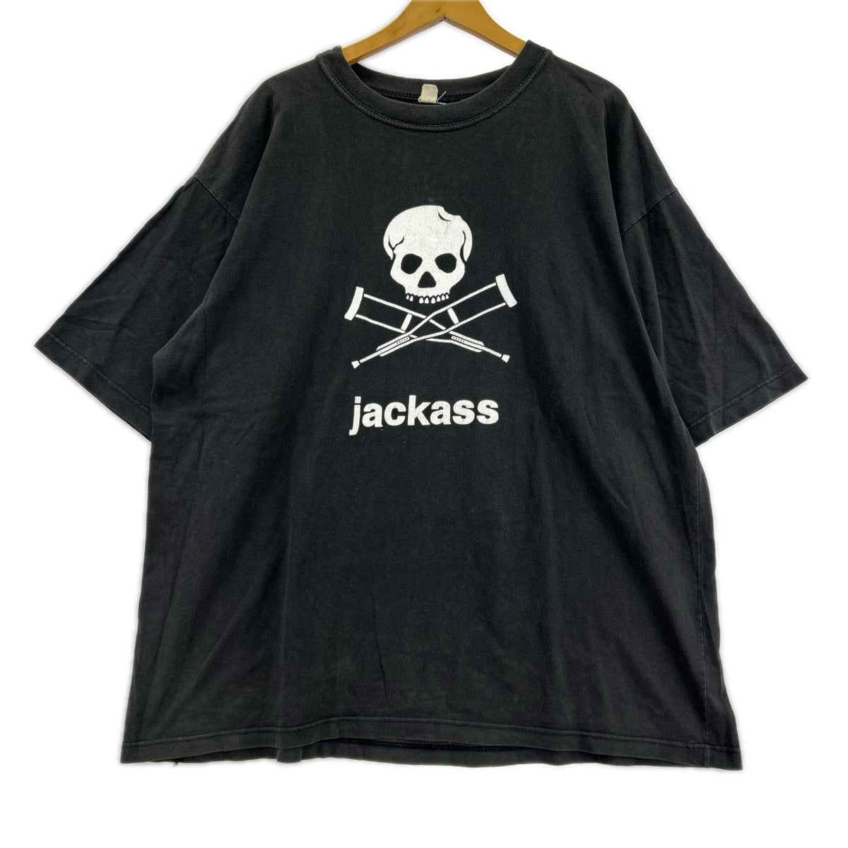 半袖Ｔシャツ 00S JACKASS ｽｶﾙ＆松葉杖 黒 (XXL) ブラック