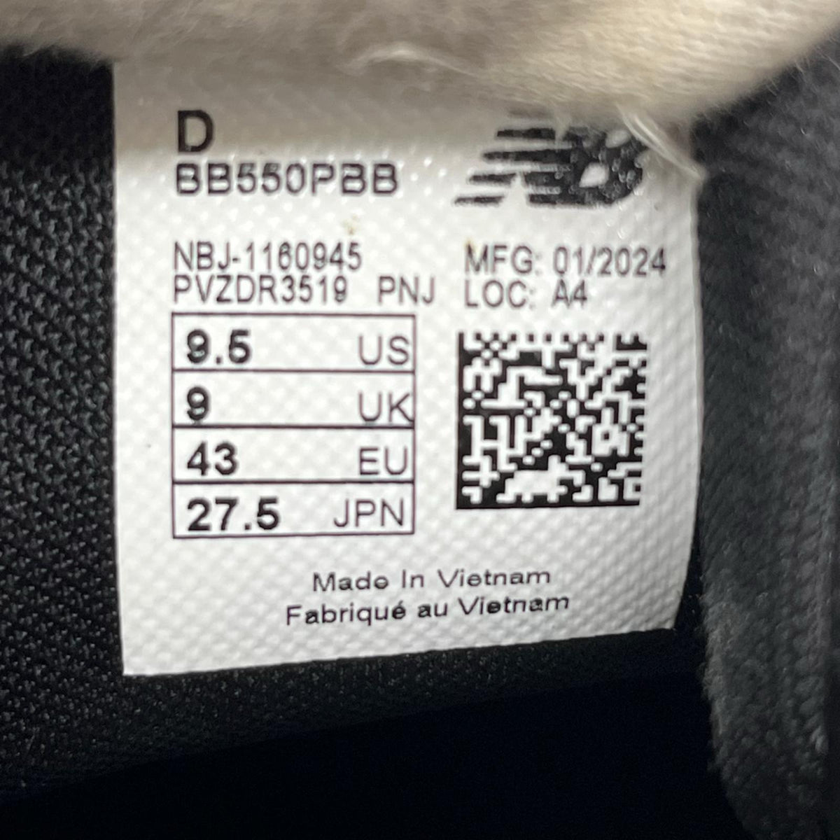スニーカー BB550PBB 27.5cm (US9 1/2 UK9 EU45) ブラック