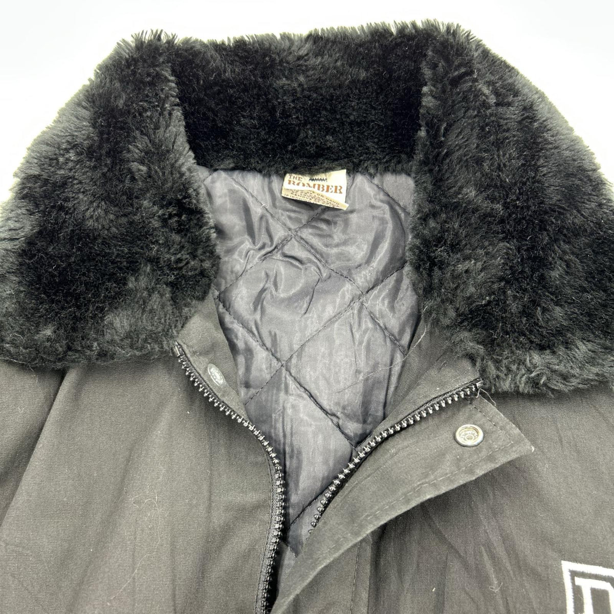 ジャケット BOMBER USA製 ﾎﾞｱ付きﾎﾞﾝﾊﾞｰｼﾞｬｹｯﾄ 黒 (L) L ブラック