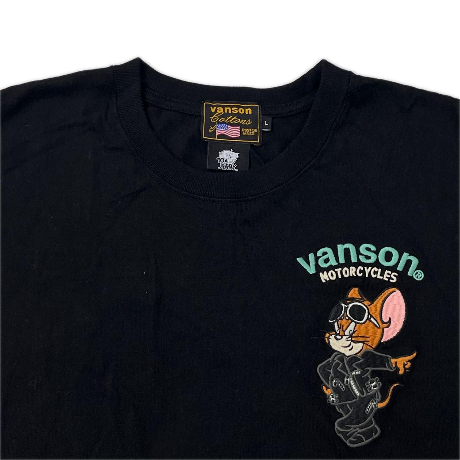 半袖Ｔシャツ VANSON ﾄﾑとｼﾞｪﾘｰ 刺繍Tee L ﾌﾞﾗｯｸ L ブラック