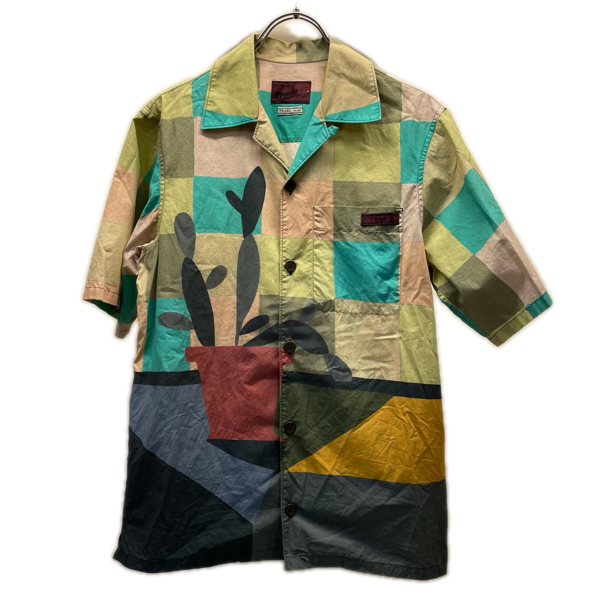PRADA 17ss パッチワーク　サボテン　コットンシャツ SS