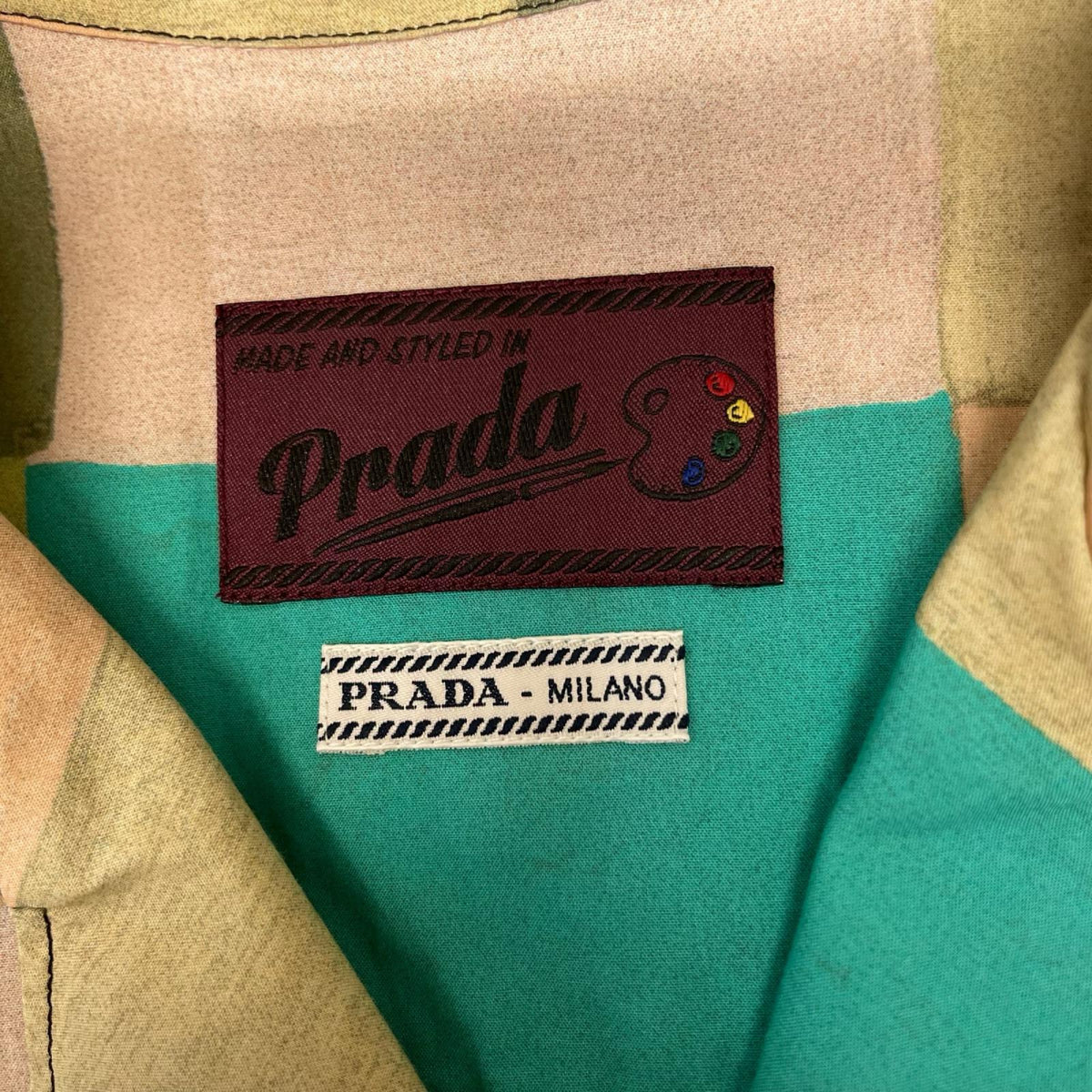PRADA 17ss パッチワーク　サボテン　コットンシャツ SS