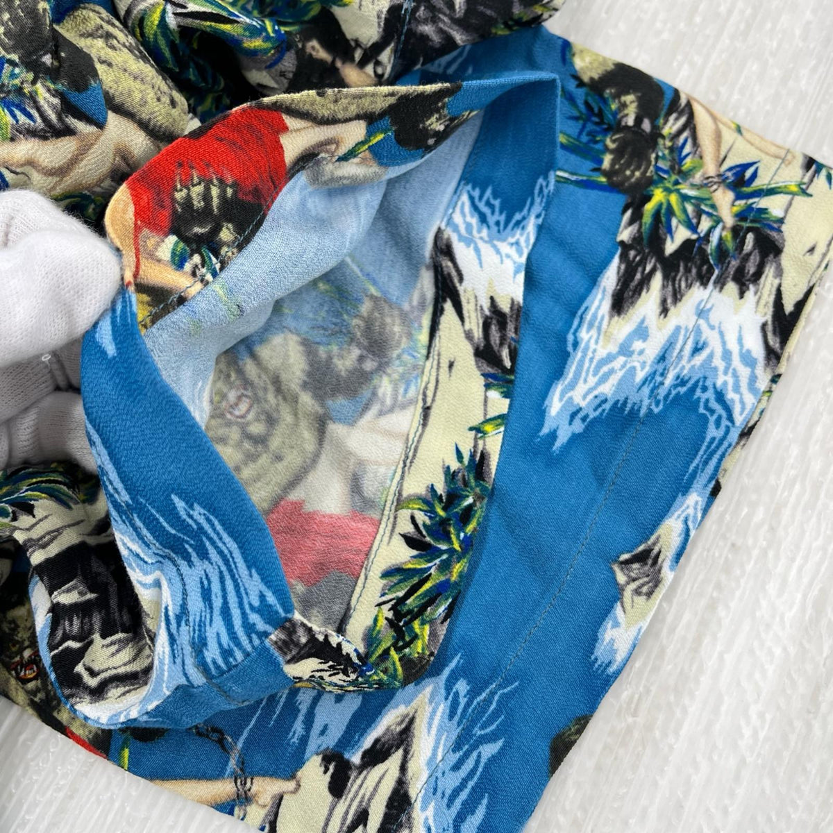 半袖シャツ ﾚｰﾖﾝ ｱﾛﾊｼｬﾂ 総柄 青 (L) L ブルー
